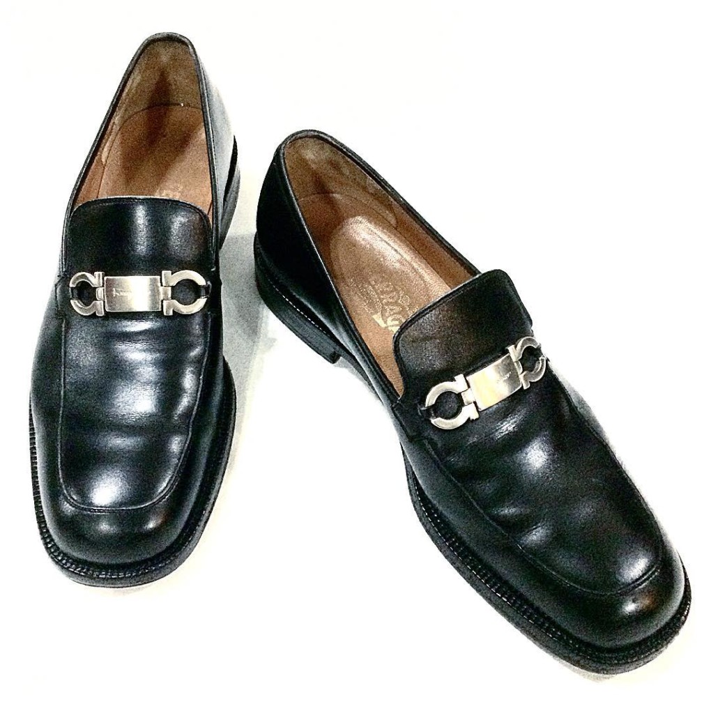 Salvatore Ferragamo black loafers with signature logo hardware, men’s ...