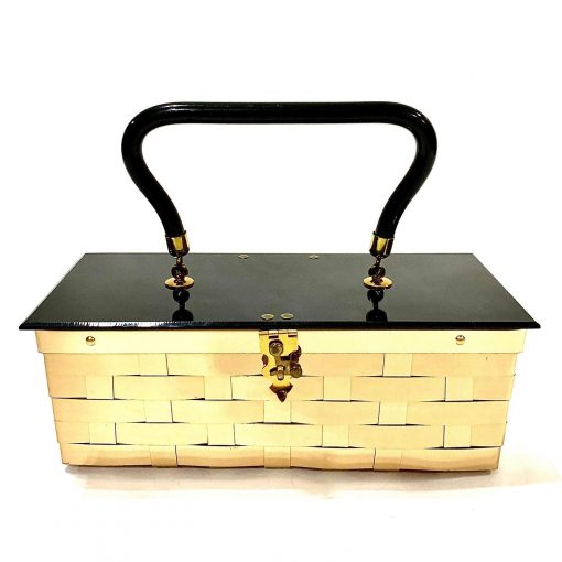 Vintage Dorset Rex gold metal basket weave box purse