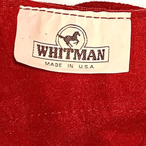 Whitman red suede fringed zip-up chaps, detail