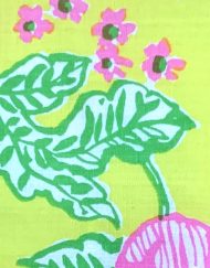 Vintage Lilly Pulitzer skirt, pink/yellow/green/white floral fabric, detail