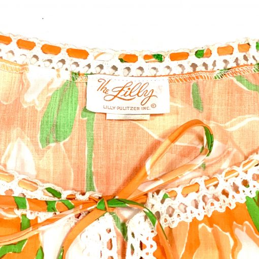 Vintage Lilly Pulitzer orange floral maxi dress, detail