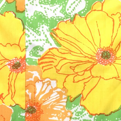 Vintage Lilly Pulitzer orange, yellow, green floral maxi dress, detail