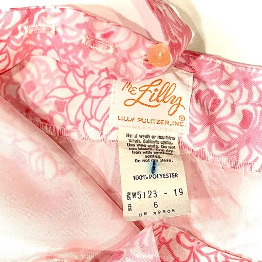 Vintage Lilly Pulitzer pink & white floral maxi dress, detail