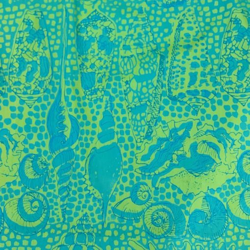 Vintage blue & green shell print cheongsam, detail