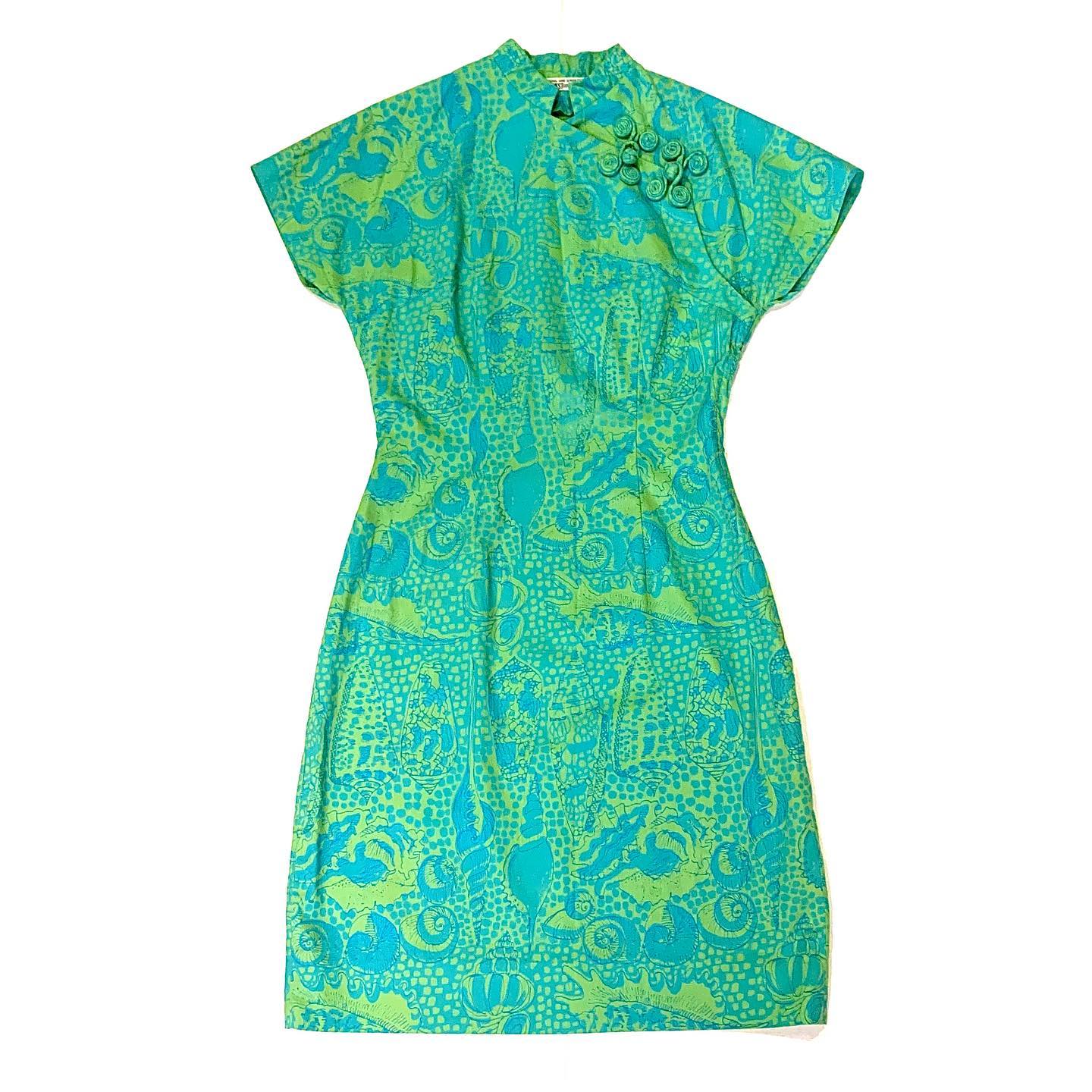 Vintage blue & green shell print cheongsam, Key West Hand Print Fabrics ...