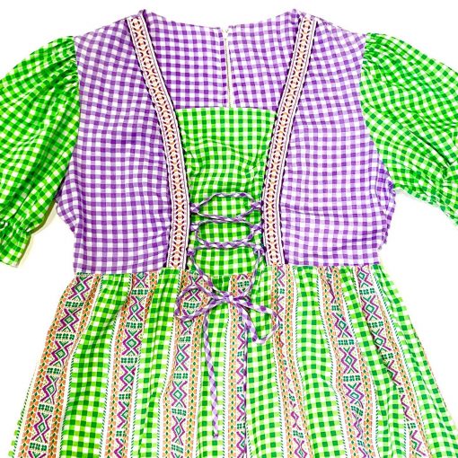 Vintage green/purple/white gingham maxi dress, detail