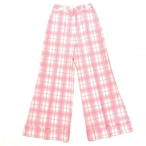 Vintage Tomboy pink plaid seersucker high-waisted wide leg pants