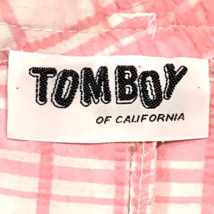 Vintage Tomboy pink plaid seersucker high-waisted wide leg pants